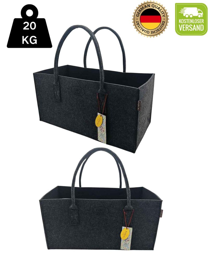 RAIKOU Einkaufskorb aus Filz Große Einkaufstasche mit Griff filzkorb Faltbare Brennholztaschen, Filztaschen Shopper Anthrazit/Schwarz-50*25*25cm