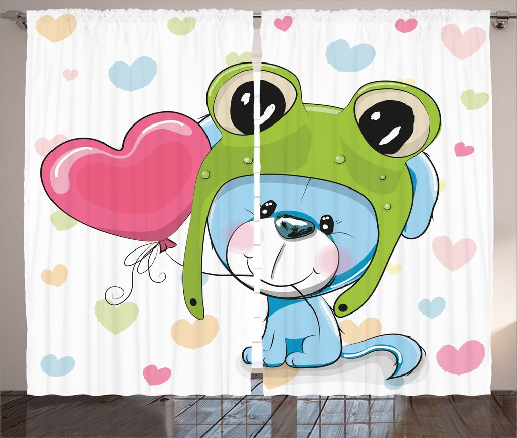 ABAKUHAUS Karikatur Rustikaler Gardine, Welpen-Hund in Frosch-Hut, Schlafzimmer Kräuselband Vorhang mit Schlaufen und Haken, 280 x 175 cm, Grün B...