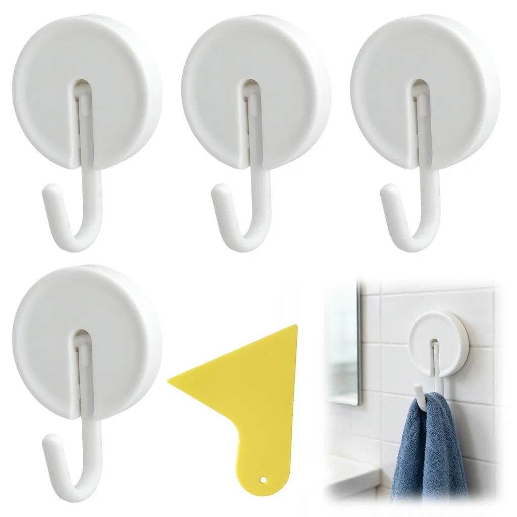 Lot de 4 crochets autocollants blancs ultra-résistants avec grattoir inclus