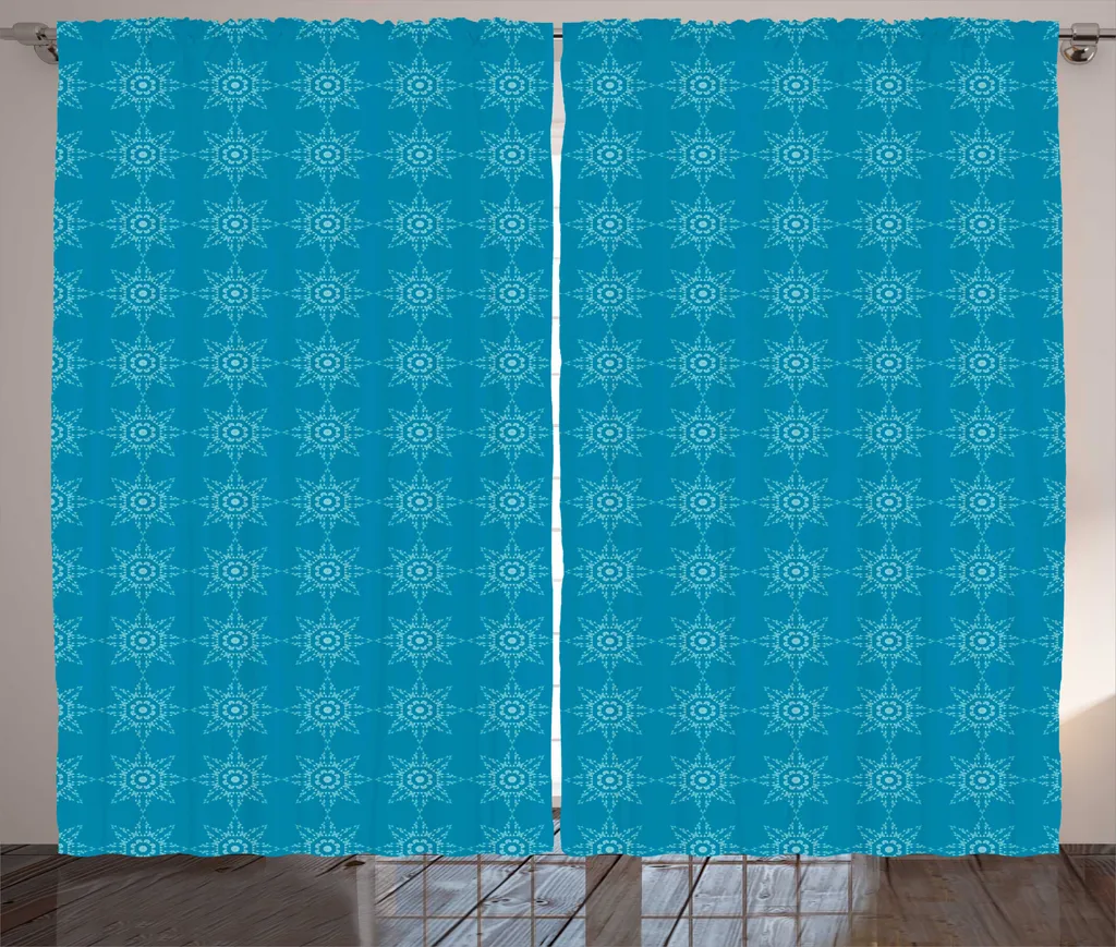 Rideau grand format pour salon mosaïque bleu et blanc 280x225cm universel