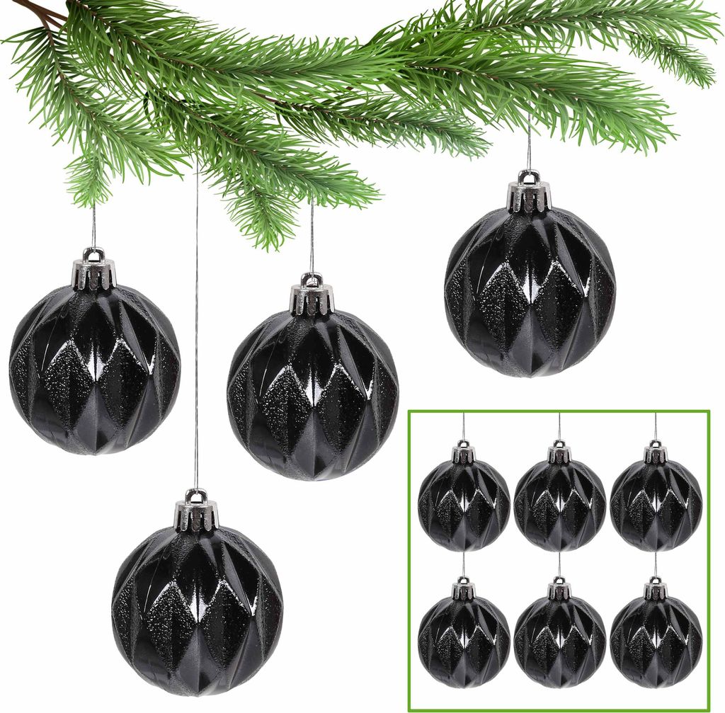 Anthrazitfarbene Christbaumkugeln, Set aus Kunststoffkugeln, Christbaumschmuck 6cm, 6 Stück x 1 Pack