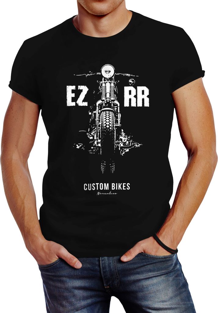 Herren T-Shirt Biker Motorrad Custom Bikes Motiv Slim Fit Neverless schwarz XXL