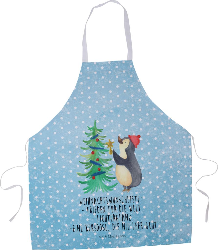 Mr. & Mrs. Panda Kochschürze Pinguin Weihnachtsbaum - Eisblau - Geschenk, Gastro Schürze, Weihnachten, Winter, Kochkleidung, Arbeitsschürze, Kü...