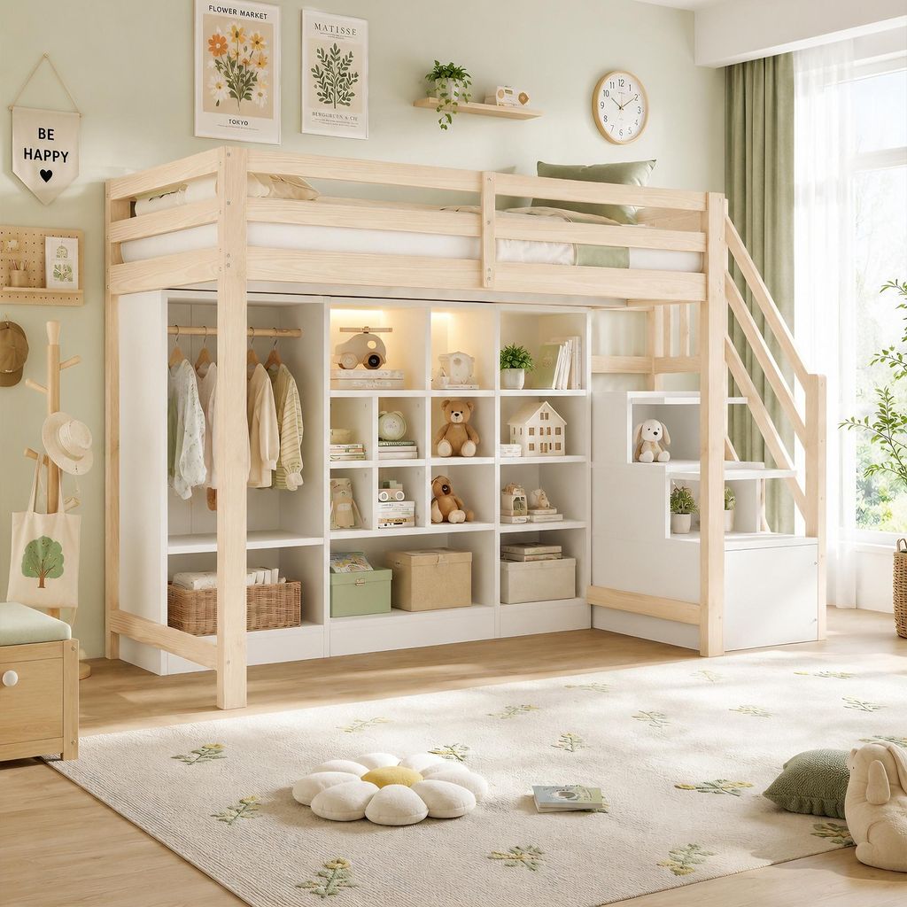 Łóżko piętrowe o wymiarach 90 x 200 cm z szafą, schowkiem, Zdjęcie produktu 