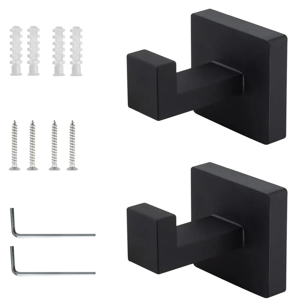 Accroche serviette noir carré pour salle de bain et bureau, à percer