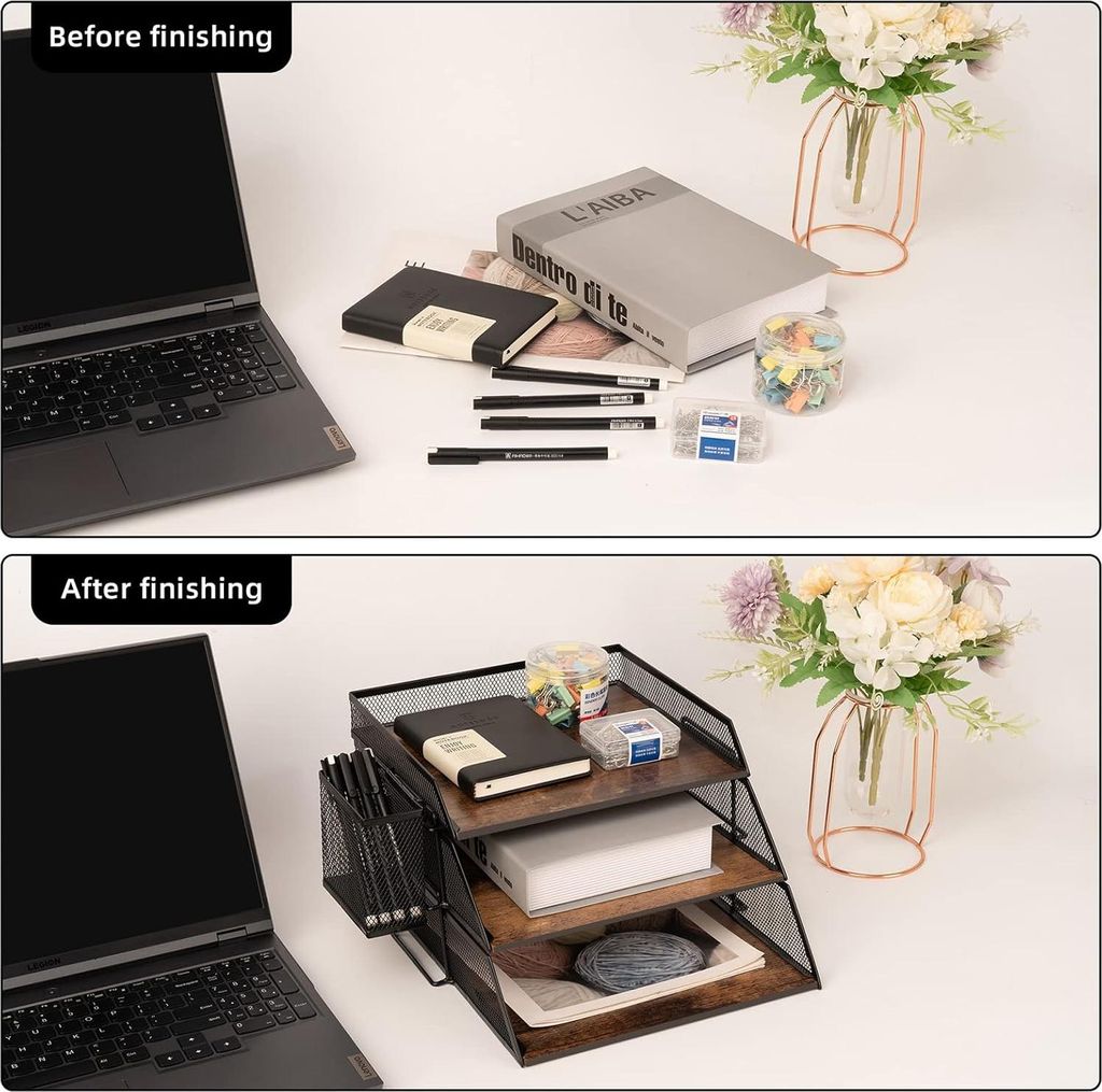 Holz und Metall-Lettern-Stack-Organizer für Schreibtisch - Produktbild 