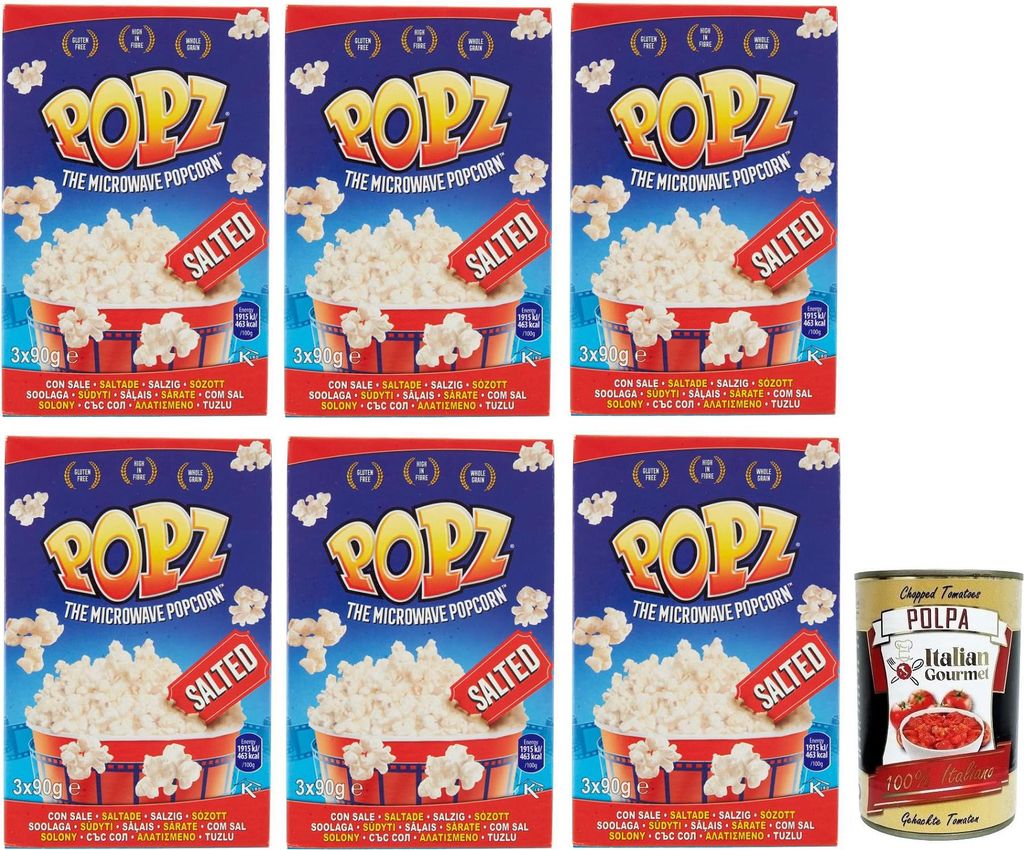 12x Popz Popcorn per Microonde Gesalzenes Mikrowellen-Popcorn – 270 g (3 x 90 g) – Glutenfreier Snack – Ballaststoffreich – In wenigen Minu...