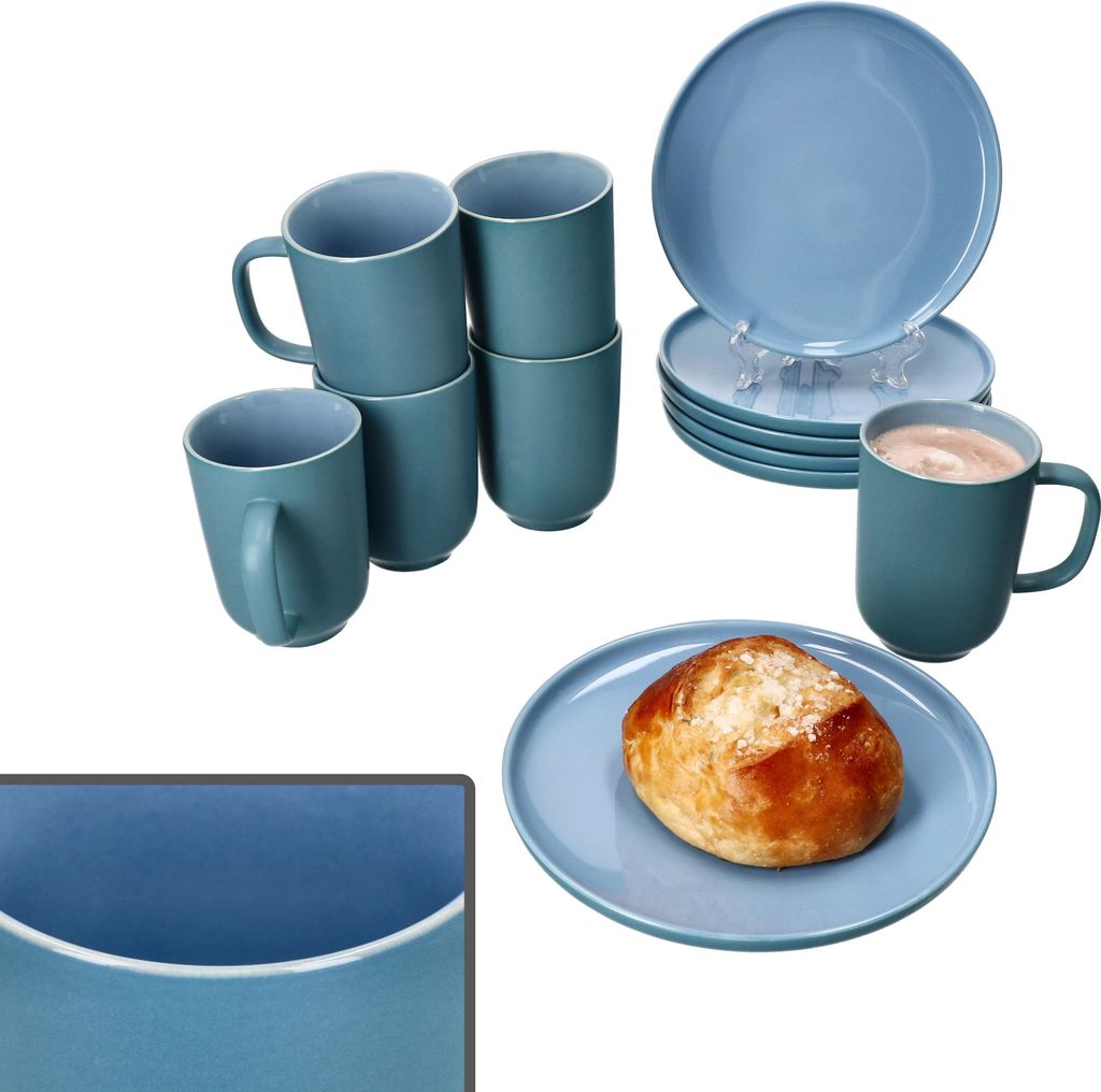 Ritzenhoff Jasper 12tlg Frühstücksset Ozeanblau Steingut Produktbild 