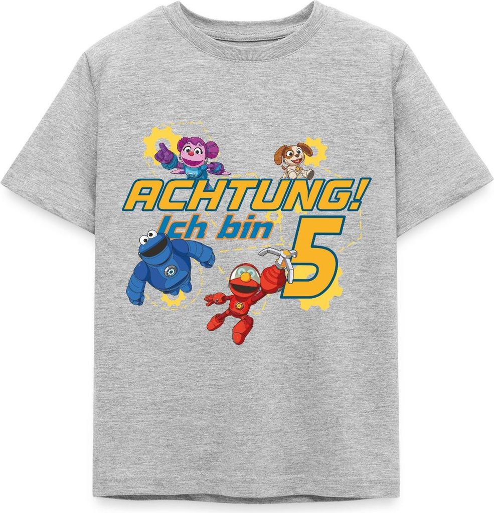 Spreadshirt Achtung Ich Bin 5 Jahre Alt Mecha Builders Team Motiv Kinder T-Shirt, 98/104 (3-4 Jahre), Grau meliert