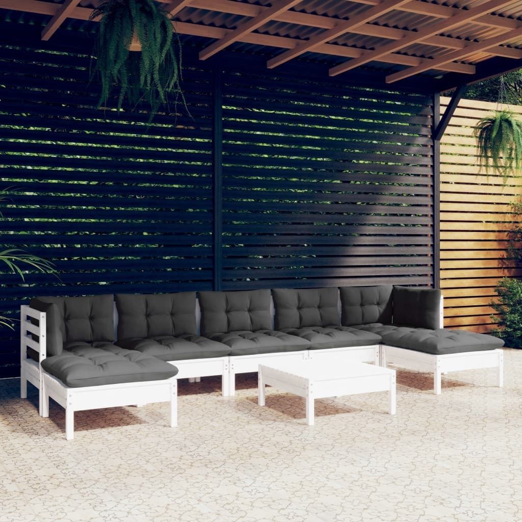 ZMH 8-tlg. Garten-Lounge-Set mit Kissen Weiß Kiefernholz