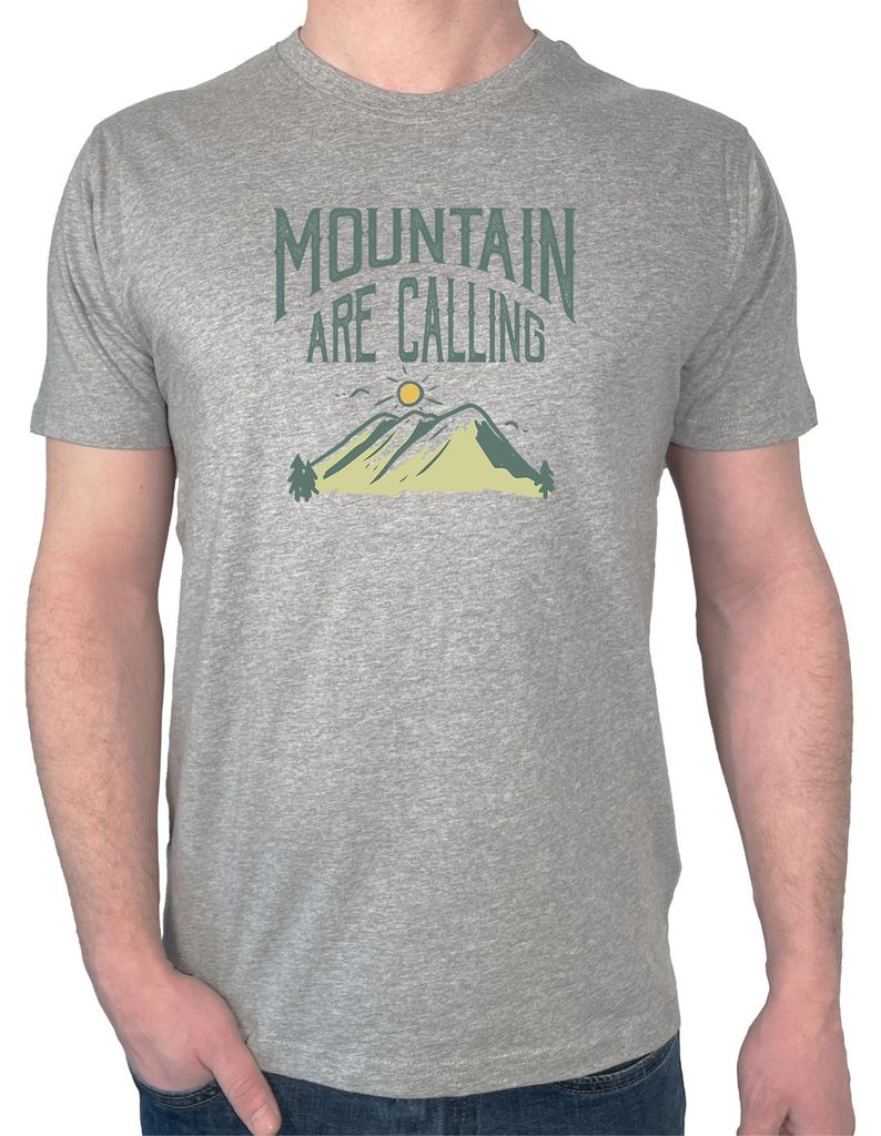 Huuraa Herren T-Shirt Mountain are calling Berge M Sport Grey Bio Baumwolle Fairtrade Herrenshirt Geschenkidee