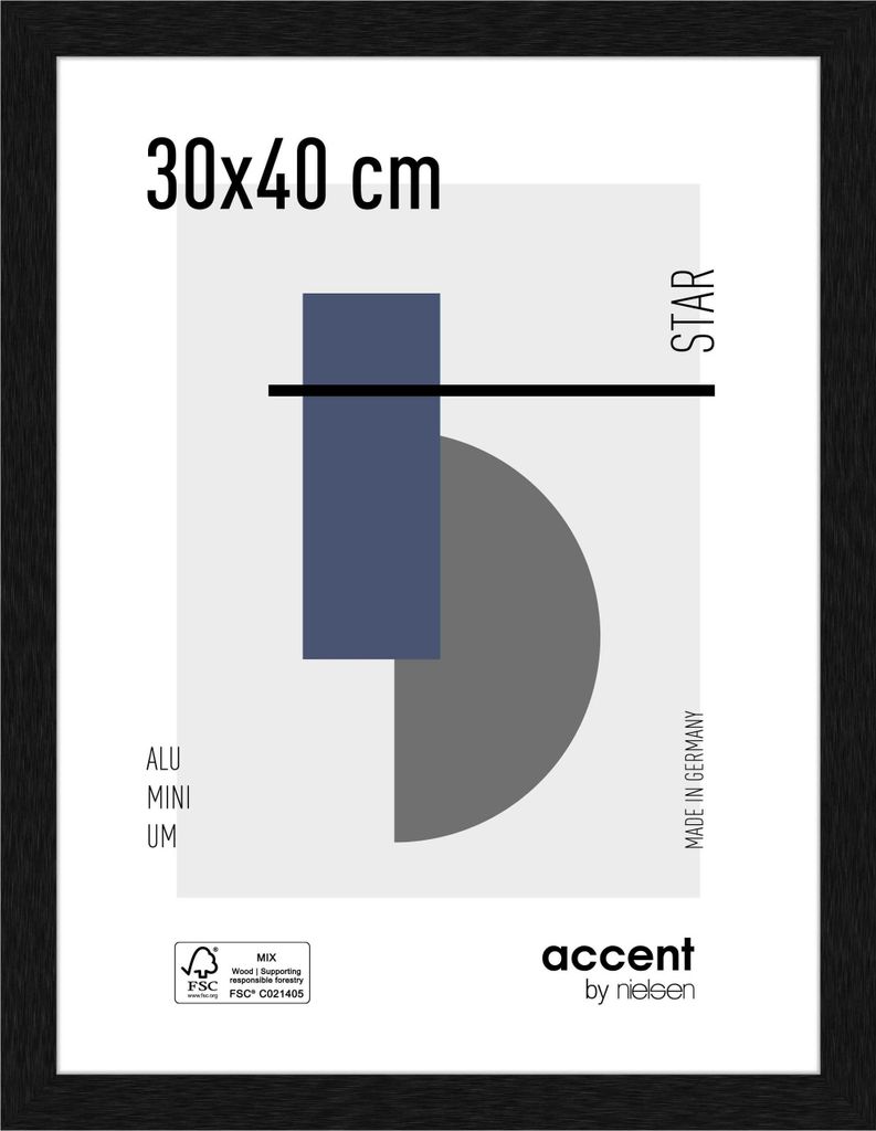 accent by nielsen Aluminium Bilderrahmen Star, 30x40 cm, Struktur Schwarz Matt