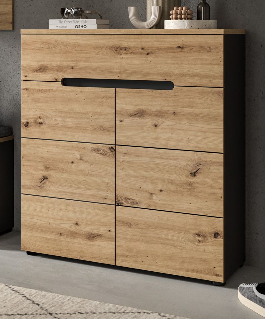 Schuhkommode "Cooper" Artisan Eiche und grau, Schuhschrank 80 x 94 cm Soft-Close