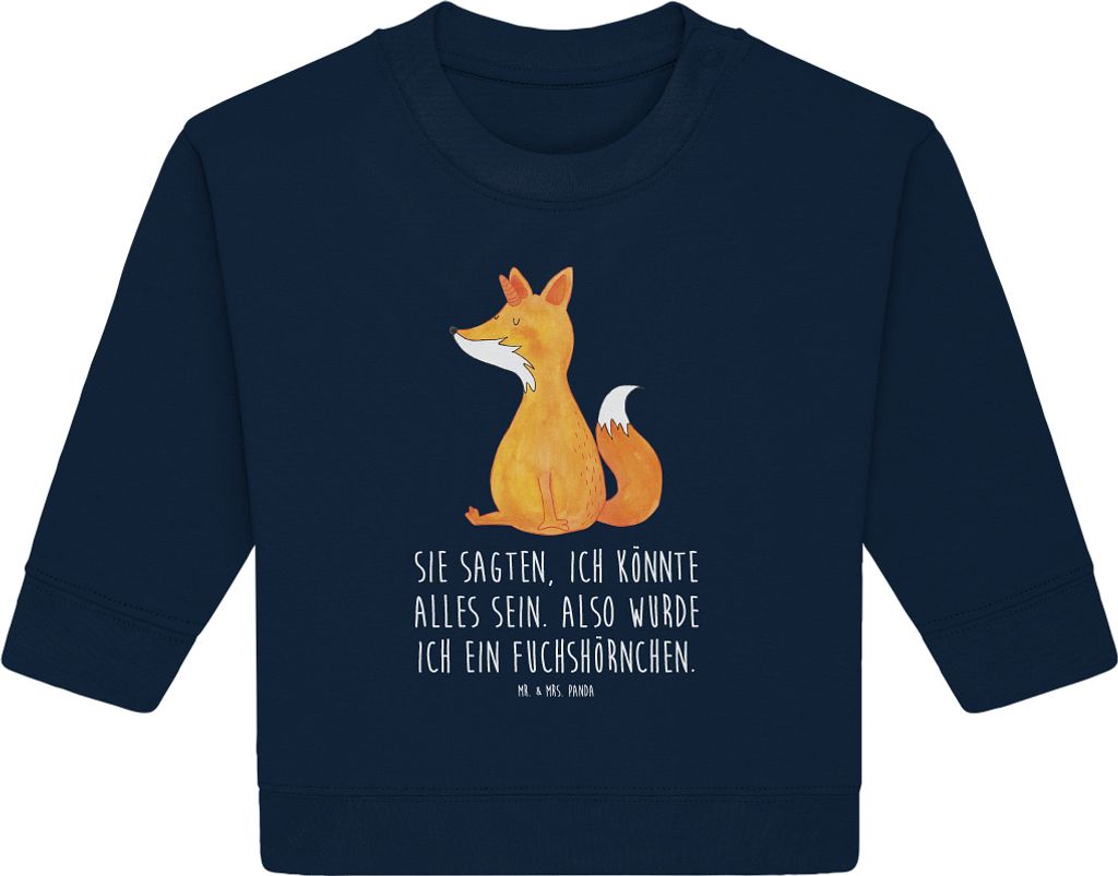Mr. & Mrs. Panda Organic Baby Pullover Einhorn Wunsch 6. - 12. Monat - French Navy - Geschenk, Fuchshörnchen, Fuchs, Bullover, Unicorn, Einhörner...