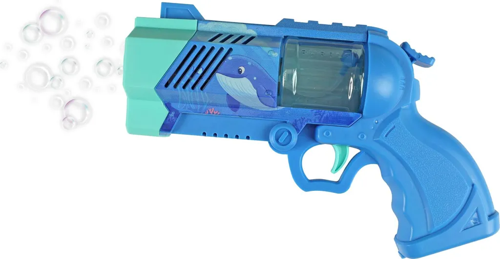 Jouet pistolet à bulles bleu lumineux idéal pour animation mariage et fêtes