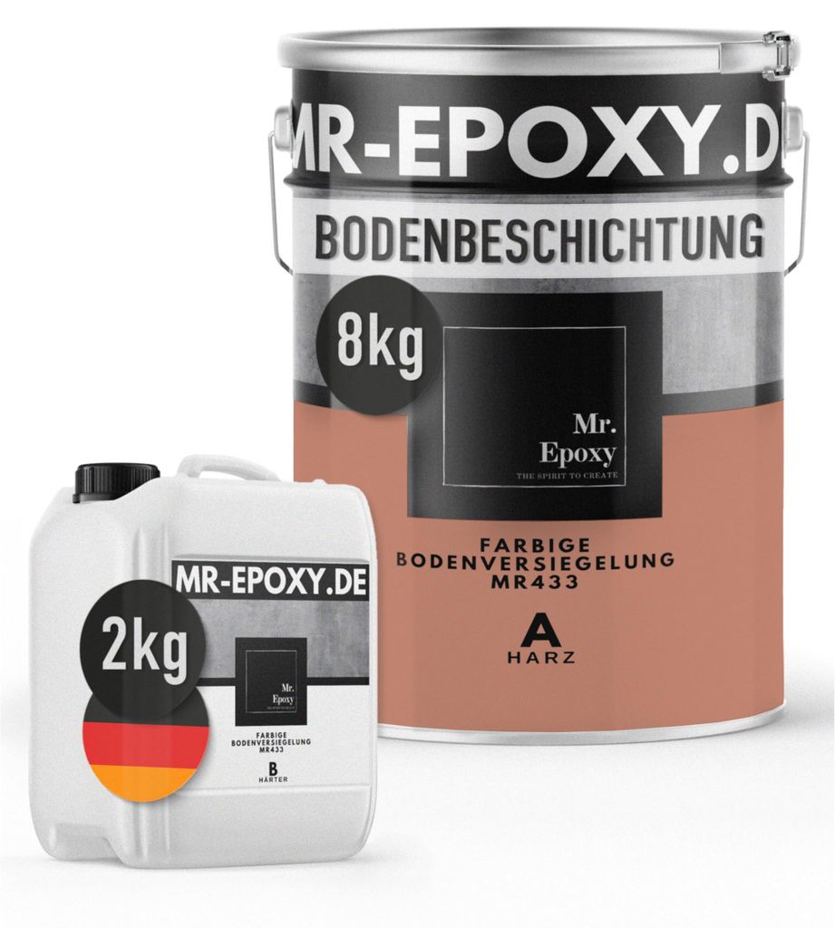 Mr. Epoxy Epoxidharz Bodenbeschichtung (10 kg, RAL 3012 Beigerot) - 2K Betonfarbe für Garagen, Keller & Werkstatt Boden - Flüssigkunststoff Epoxi...