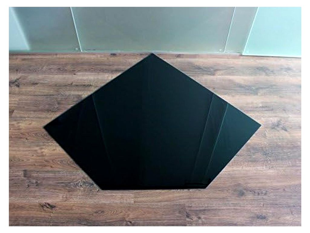 Fünfeck 100x100cm Glas schwarz - Funkenschutzplatte Kaminbodenplatte Glasplatte f. Kaminofen (Schwarz FE100x100cm - ohne Silikon-Dichtung)