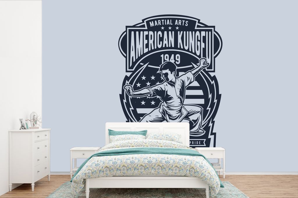 MuchoWow Fototapete für Wohnzimmer oder Schlafzimmer Wandtapete Vinyl Motivtapete Sport - Kung Fu - Jahrgang - 420x280 cm - Zimmer für Kinder