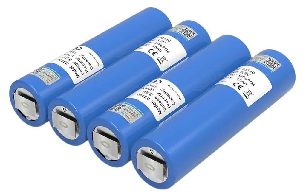 LiFePO4 Akku Zellen - 33140 3,2V 15Ah - 4er Set - A Grade - Für 4S 12V/24V Akku Pack - Solaranlage Auto Motorrad