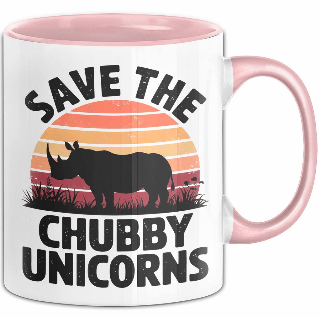 Nashorn Tasse Geschenk Lustige Geschenkidee Spruch Rettet Die Moppeligen Einhörner (Rosa)