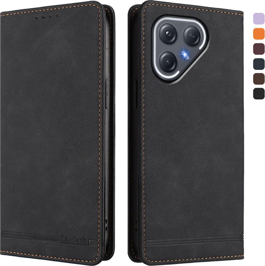 Hülle für Tecno Pova 7 Ultra, Retro Kunstleder Ständer Klapphülle mit Kartenfächer und Magnetische Schwarz