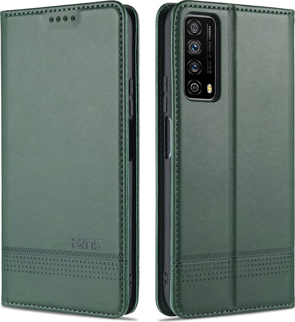 LaimTop LederHülle für Huawei P Smart 2021, Klapphüllen Brieftasche Magnetverschluss Ständer Schutzhülle für Huawei P Smart 2021 Grün