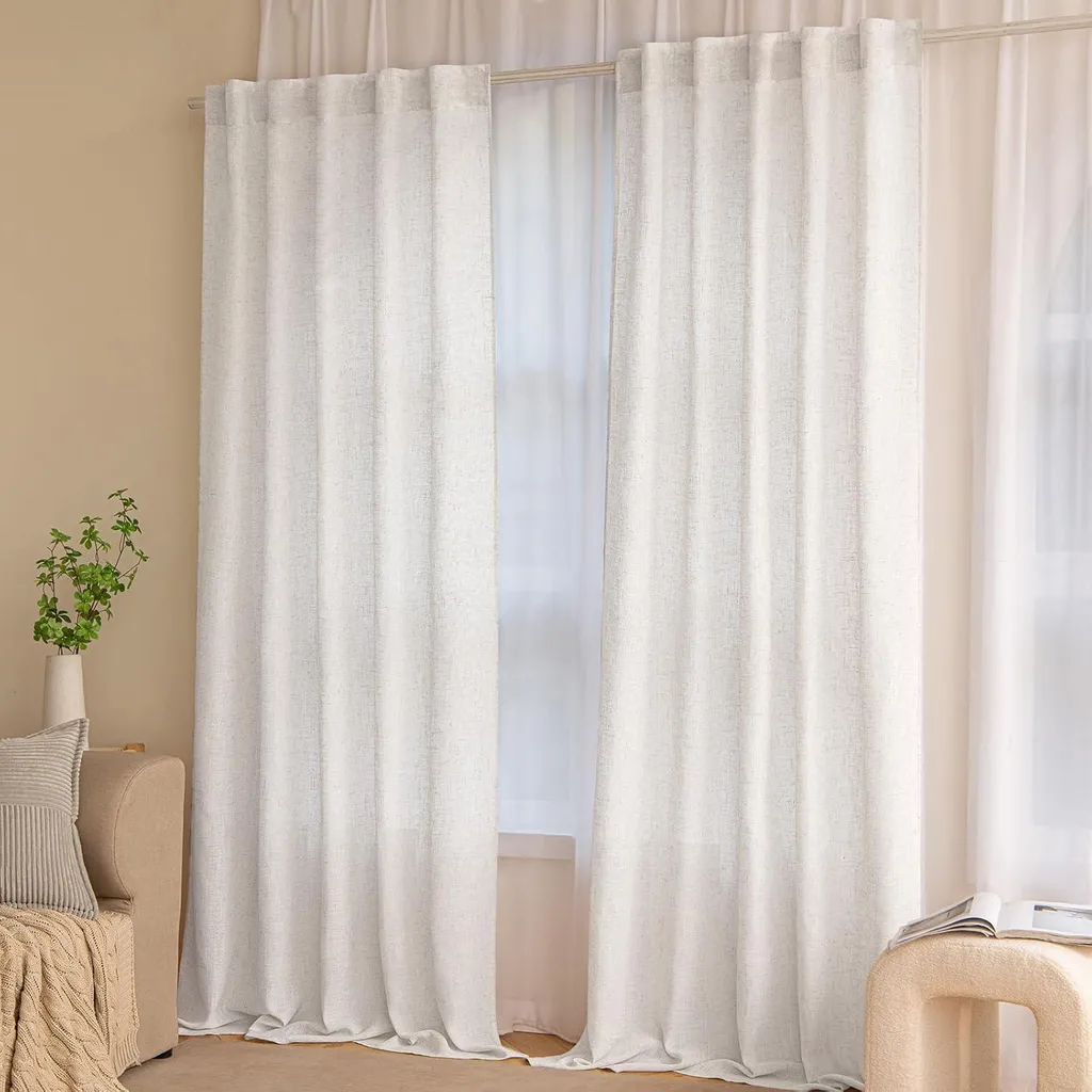 Voilage Lin Blanc 245x140cm - Lot de 2 pour Salon Lumineux Moderne