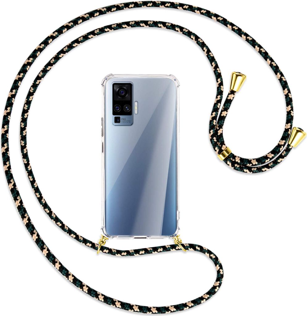 Handykette Backcover-Schutzhülle mit Band (Metall goldfarben) für vivo X50 Pro, X51 5G - camouflage