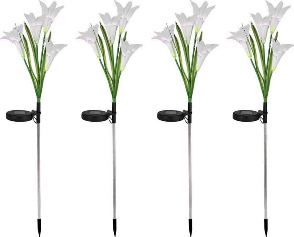 4er-Pack Solar-Gartenleuchten mit Lilienmotiv, für Garten, Terrasse, Hof und Gartenwege