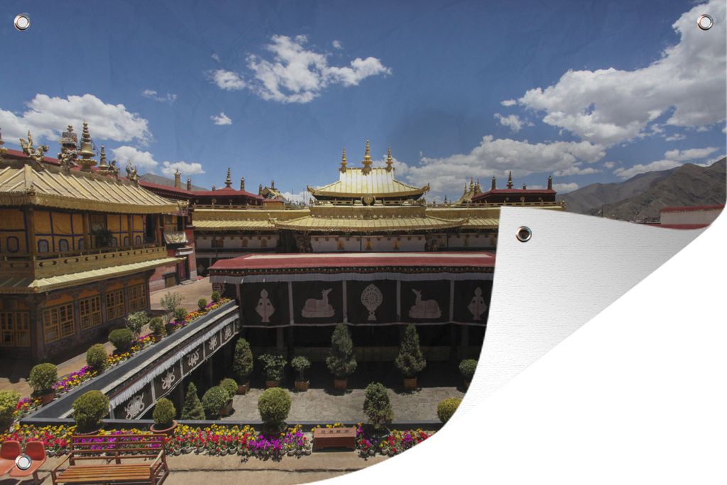 MuchoWow 60x40 cm Outdoor-Poster Gartendeko Sichtschutz Garten Poster für den Garten Blick über den Innenhof des Jokhang Tibet China