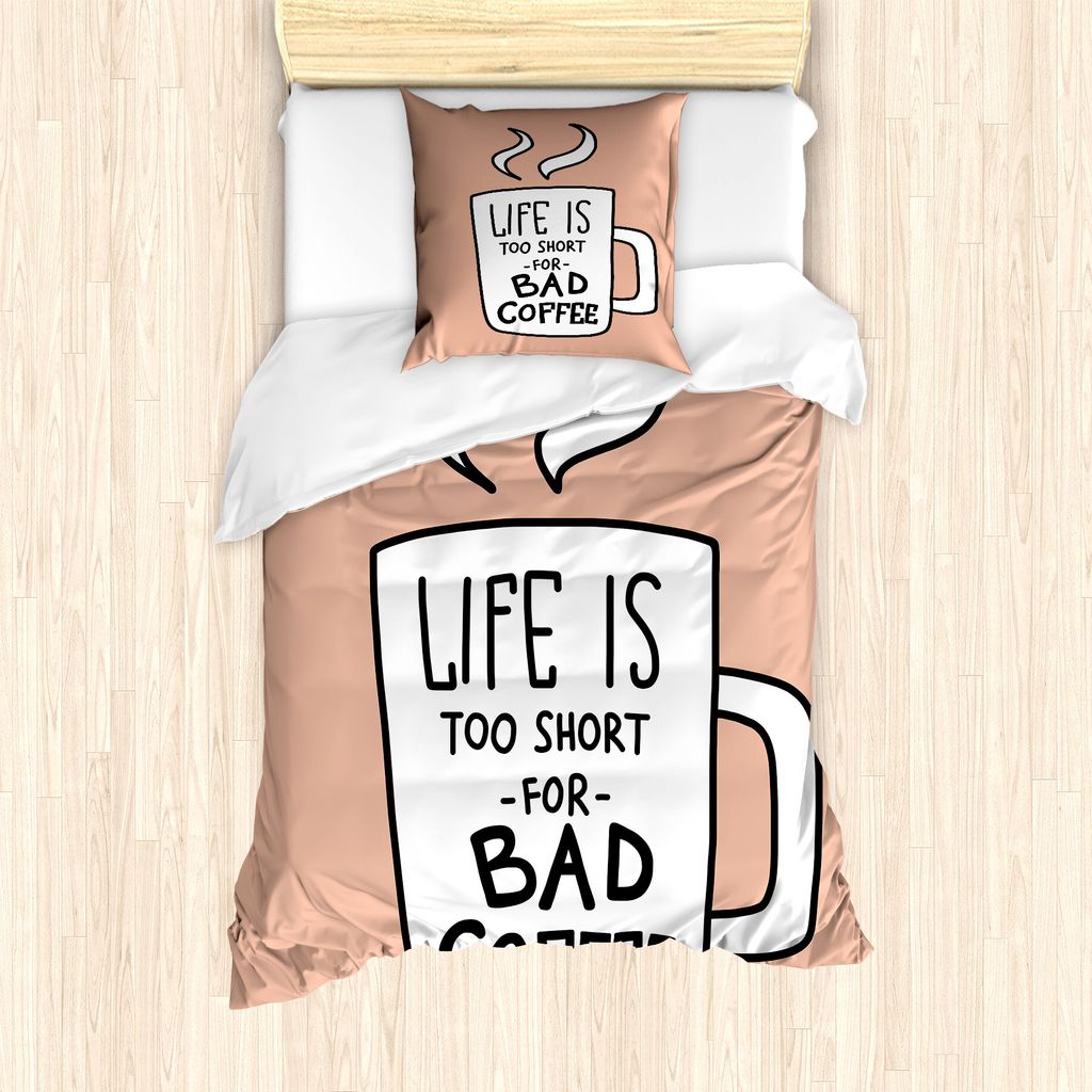 ABAKUHAUS Beschriftung Bettbezug Set für Einzelbetten, Kaffee-Liebhaber-Becher-Konzept, Milbensicher Allergiker geeignet mit Kissenbezug, 135 cm x...