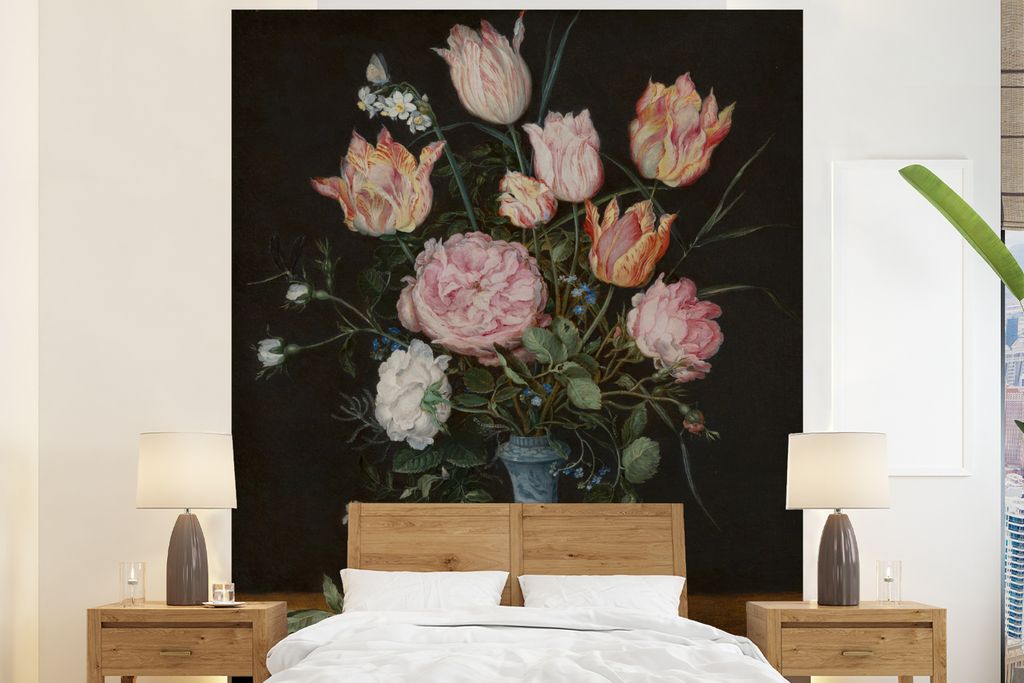 MuchoWow Fototapete für Wohnzimmer oder Schlafzimmer Wandtapete Vinyl Motivtapete Wan-Li-Vase mit Blumen - Gemälde von Jan Brueghel dem Ältere...