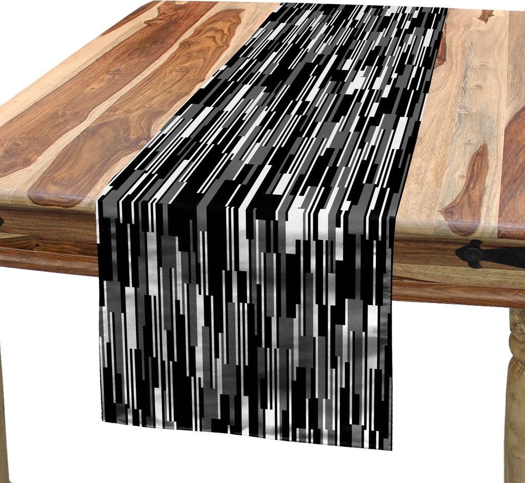 ABAKUHAUS Schwarz und weiß Tischläufer, Barcode-Muster-Abstraktions-vertikale Streifen in den Grayscale-Farben, 40 x 180 cm, Schwarz Weiß Grau