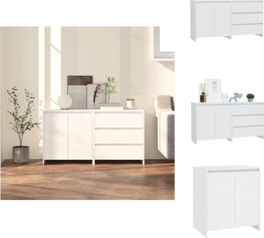 vidaXL 2-tlg. Sideboard Weiß Holzwerkstoff - Sideboards