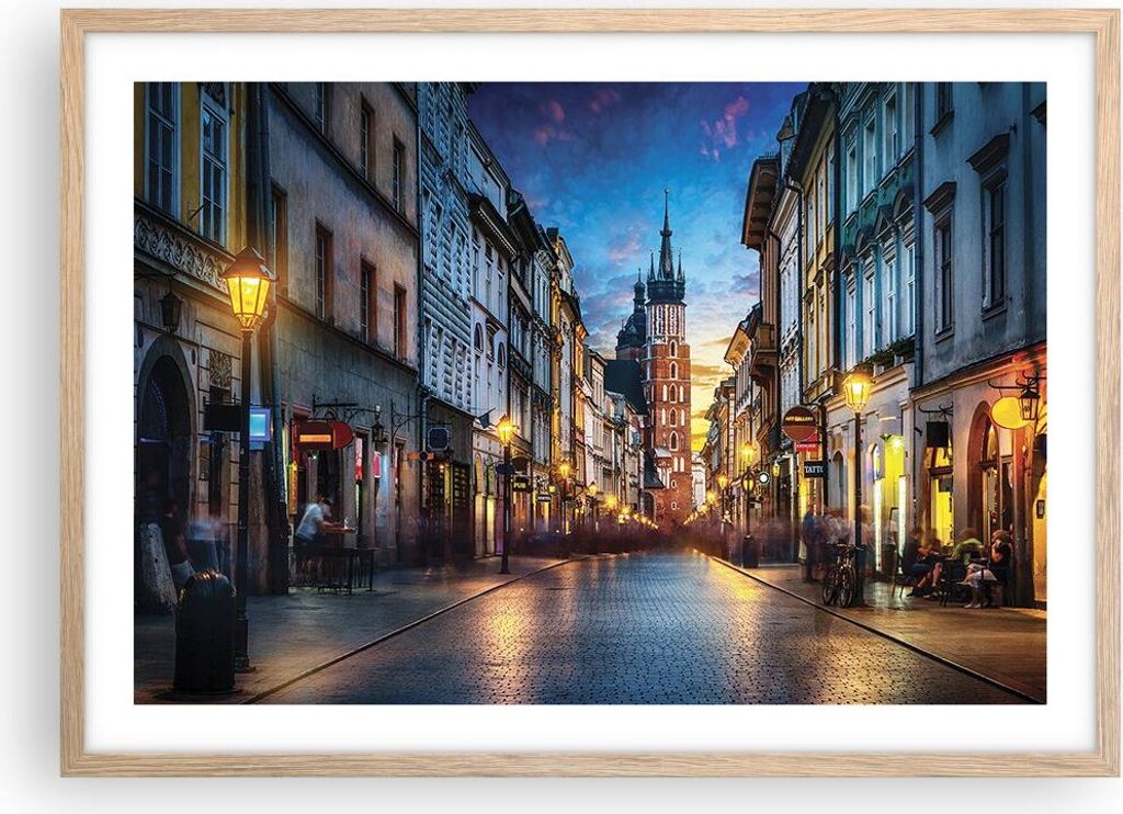 Gerahmtes Poster - Rahmen in heller Eiche - Krakau Kirche Mariacki - 70x50 cm - Wand Bild - Wanddeko - Wandbilder - Kunstposter - Wandposter - Bild...