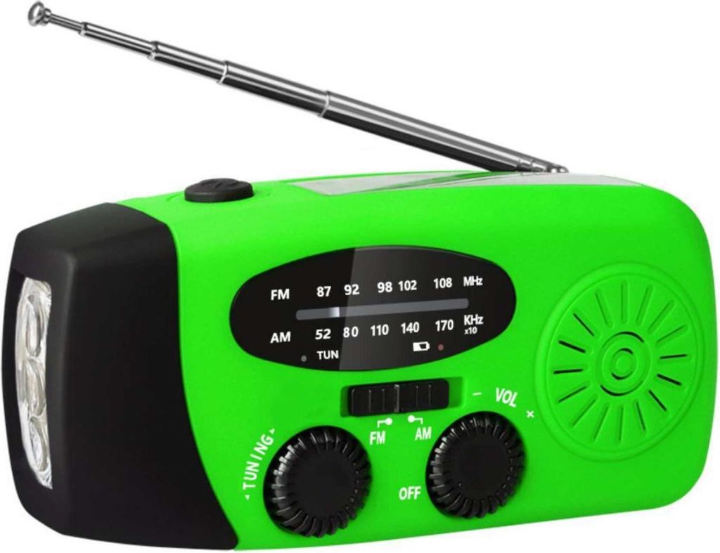Zimilo Notfallradio mit LED Taschenlampe, AM/FM/WB, Solar Handkurbel, USB Powerbank, IPX3 wasserdicht, 600mAh Output, mobiles Radio, Grün