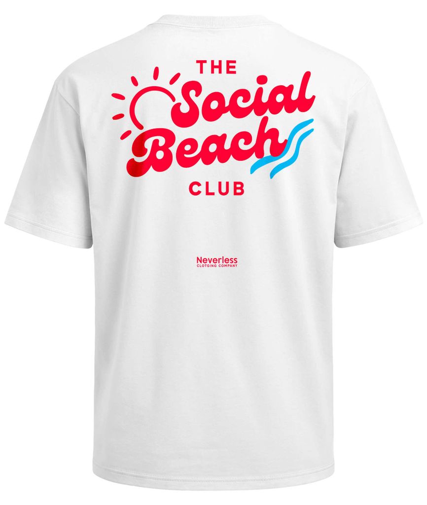 Herren T-Shirt - Backprint Beach Social Club - Oversized Relaxed Fit Sommer Fashion Streetstyle Neverless