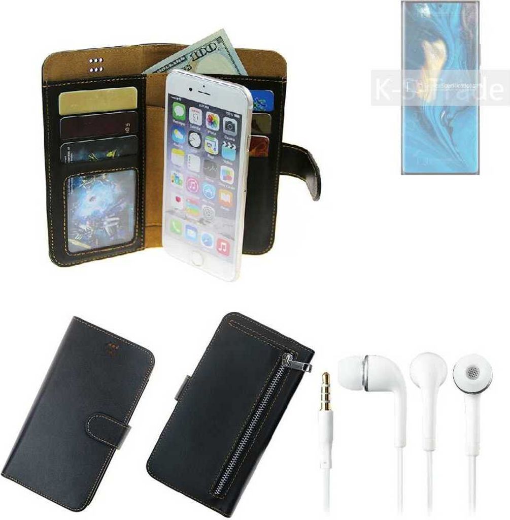 TOP SET Handy Hülle Schutz Hülle kompatibel mit nubia Z30 Pro schwarz aus Kunstleder + Kopfhörer Smartphone Tasche vollwertige Geldbörse