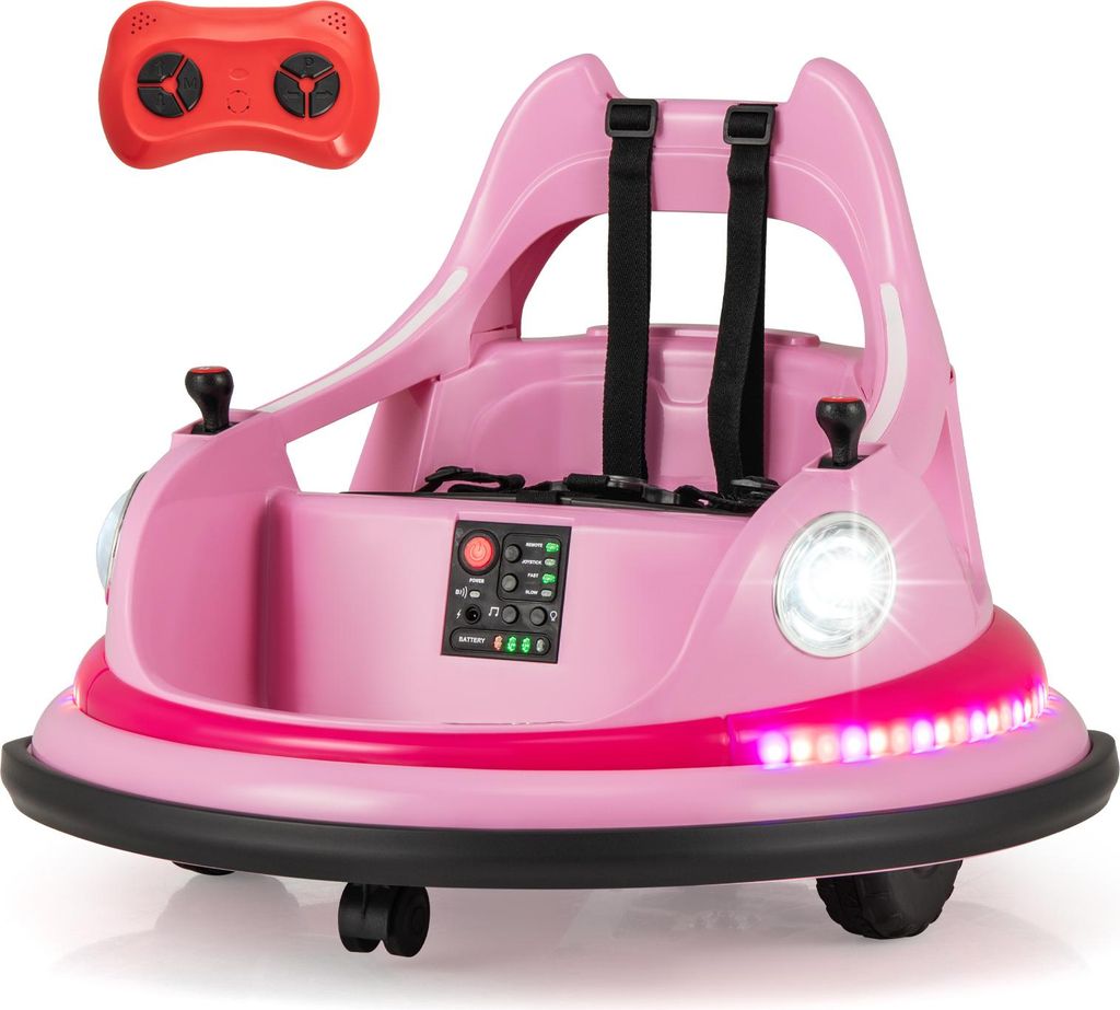 COSTWAY 12 V Kinder Autoscooter 360° drehbar, 2 in 1 Elektro Bumper Car mit 2 Fahrmodi, Kinderauto mit Fernbedienung, LED&Musik, für Kinder 3+Rosa