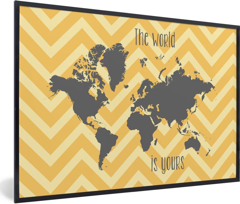 MuchoWow Gerahmtes Poster Weltkarte - Grau - Muster 30x20 cm - Poster mit Schwarzem Bilderrahmen Wandposter Rahmen Foto Bilder - Kunstdruck - Bil...