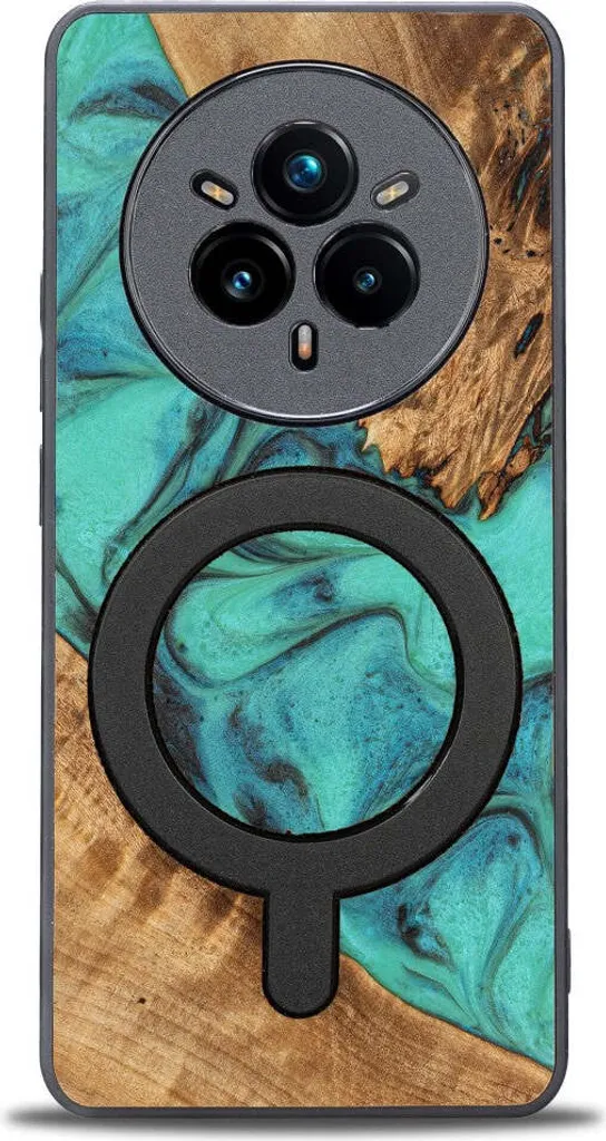 Cover in legno per Realme 14 Pro 5G, Bewood Unique Turquoise per MagSafe