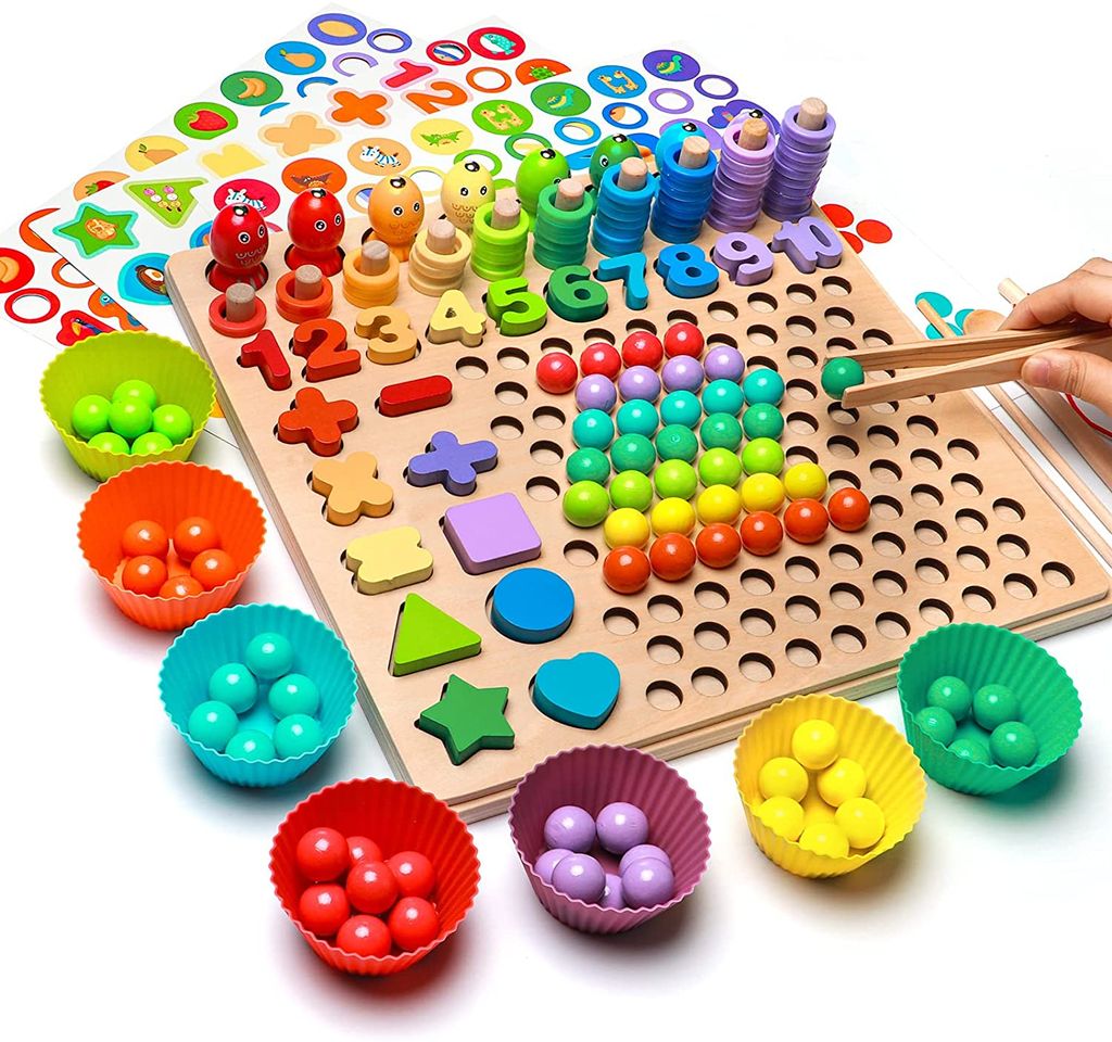 Montessori Mathe Spiel Lernbox mit Multifunktionen Zahlen Rechnen Holz Spielzeug 