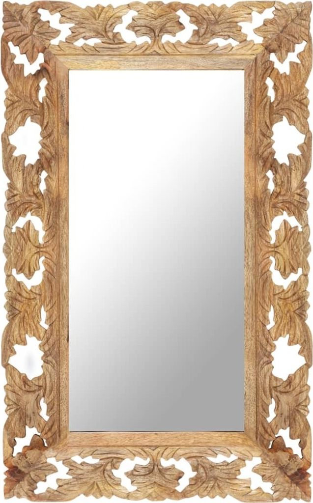 Spiegel Handgeschnitzt Braun 80x50 cm Massivholz Mango