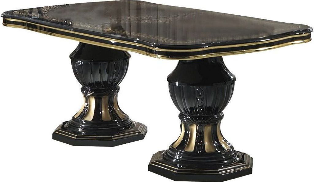 Barock Esstisch Bella Ausziehbar in Schwarz/Gold Hochglanz 185 - 230 cm