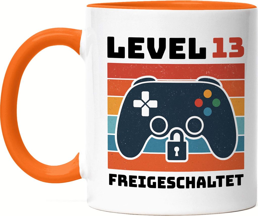 Level 13 freigeschaltet Tasse Orange – Retro Gaming Controller Geburtstagsgeschenk
