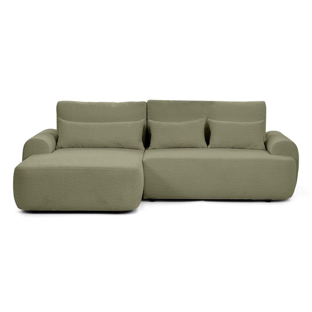 Ecksofa OLIVER mit Schlaffunktion & Bettkasten, Bouclé Grün, Eckseite links