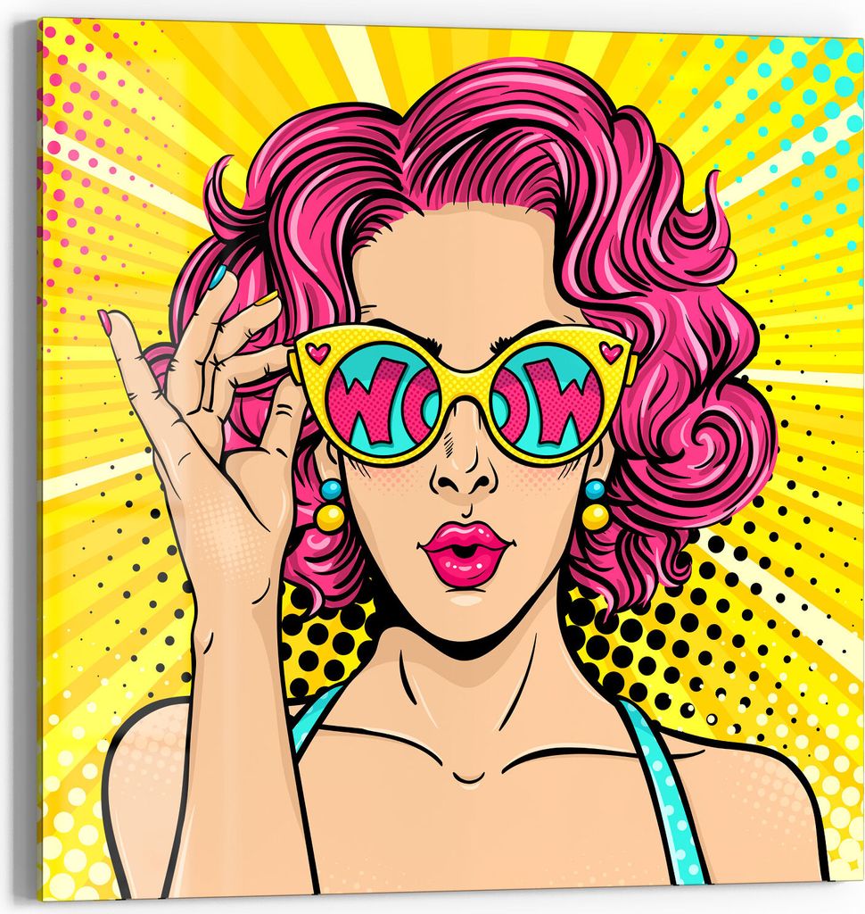 DEQORI Glasbild Acryl 50x50 cm 'Frau mit Sonnenbrille' Wandbild Bild modern Deko