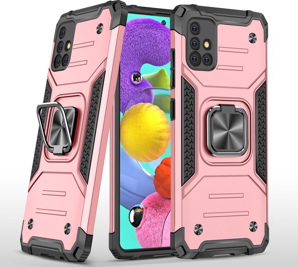 Handyhülle mit Halterung TPU PC für Samsung A51 5G Anti-Drop All-inclusive PVC Tasche Rose gold