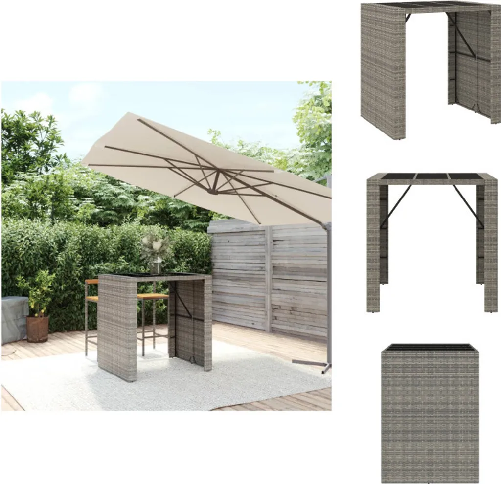 Table Haute de Jardin en Rotin Synthétique Gris avec Plateau en Verre