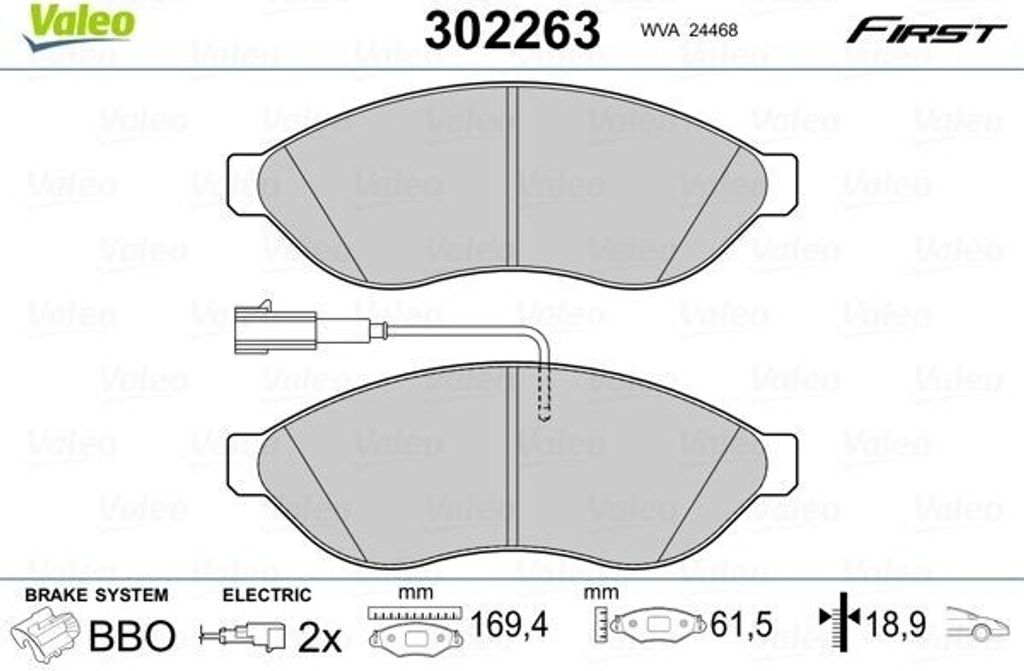 VALEO 302263 - OE 1612433880 Bremsbeläge, Vorne für Jumper, Ducato, Punto, Linea, Qubo, Stilo, Boxer